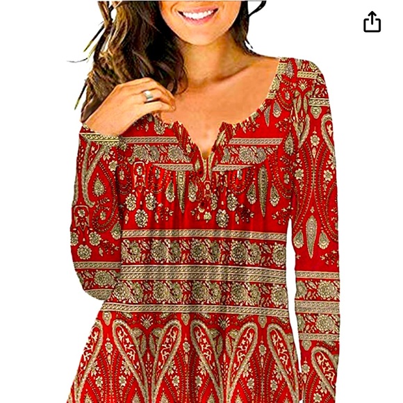 Amazon Tops - NWOT Red Paisley Handkerchief Tunic